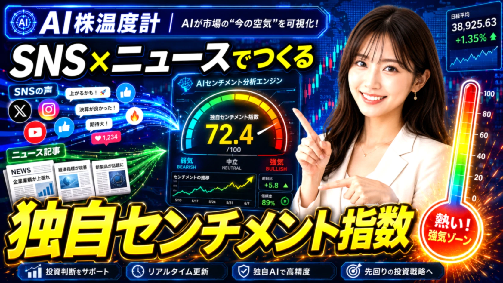 AI投資ざわつき指数 - SNS×ニュースでつくる独自センチメント指数